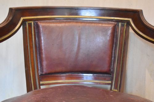 FRENCH MAHOGANY BRASS AND LEATHER ARMCHAIR - ADDITIONAL PHOTO 5