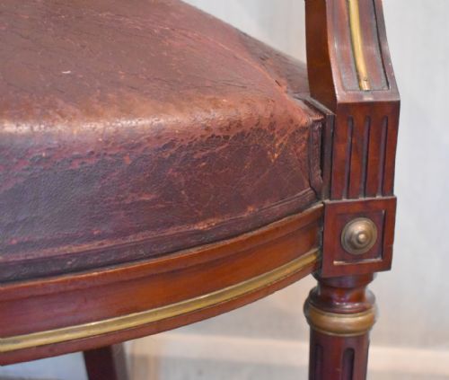 FRENCH MAHOGANY BRASS AND LEATHER ARMCHAIR - ADDITIONAL PHOTO 6