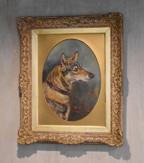 dog portrait oil painting by wasdell trickett - CATEGORY: ANTIQUE ART - DATED 1920