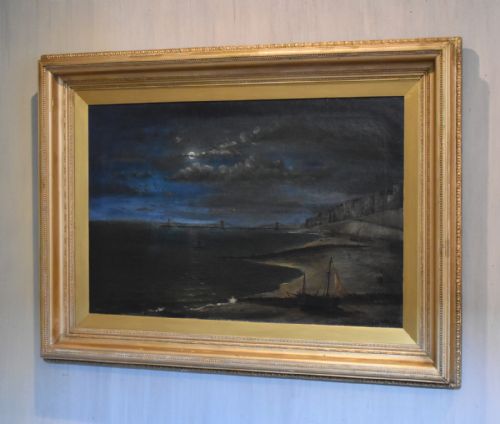 victorian moonlight oil painting of brighton - CATEGORY: ANTIQUE ART - DATED VICTORIAN