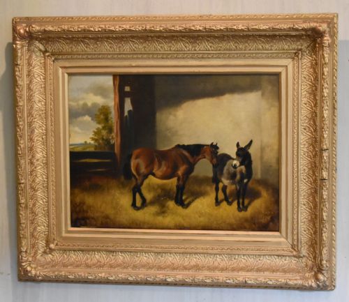 HORSE AND DONKEY OIL PAINTING BY JOHN ALFRED WHEELER - ADDITIONAL PHOTO 1