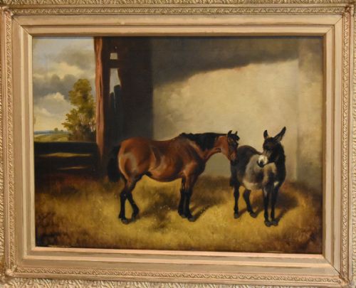 HORSE AND DONKEY OIL PAINTING BY JOHN ALFRED WHEELER - ADDITIONAL PHOTO 2