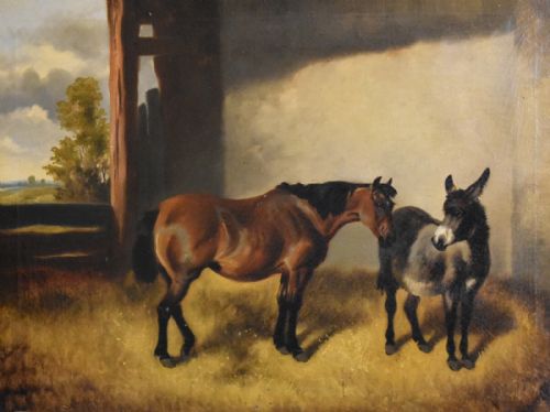 HORSE AND DONKEY OIL PAINTING BY JOHN ALFRED WHEELER - ADDITIONAL PHOTO 3