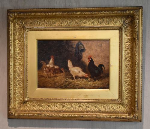 PAIR OF VICTORIAN OIL PAINTINGS OF CHICKENS - ADDITIONAL PHOTO 2