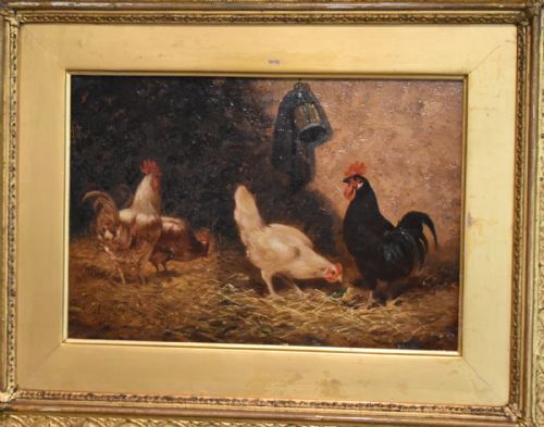 PAIR OF VICTORIAN OIL PAINTINGS OF CHICKENS - ADDITIONAL PHOTO 3