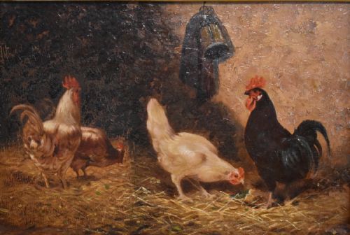 PAIR OF VICTORIAN OIL PAINTINGS OF CHICKENS - ADDITIONAL PHOTO 4