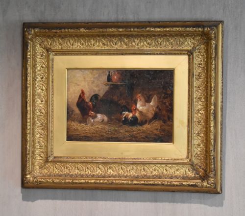 PAIR OF VICTORIAN OIL PAINTINGS OF CHICKENS - ADDITIONAL PHOTO 5