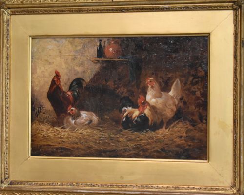 PAIR OF VICTORIAN OIL PAINTINGS OF CHICKENS - ADDITIONAL PHOTO 6