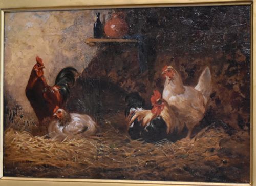 PAIR OF VICTORIAN OIL PAINTINGS OF CHICKENS - ADDITIONAL PHOTO 7