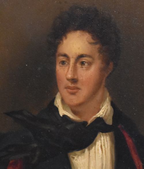 SMALL OIL PORTRAIT OF THE POET LORD BYRON - ADDITIONAL PHOTO 4