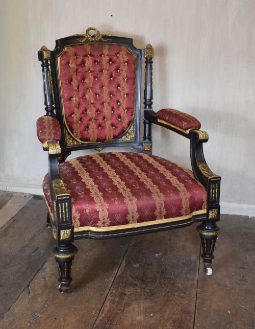 fine victorian ebonised armchair - CATEGORY: ANTIQUE CHAIRS - DATED 1860