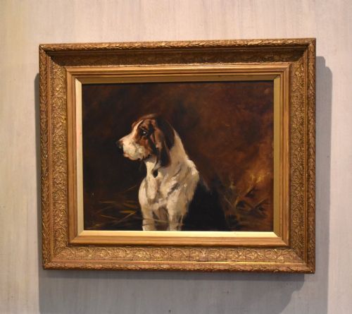 oil painting of a hound - CATEGORY: ANTIQUE ART - DATED 1920