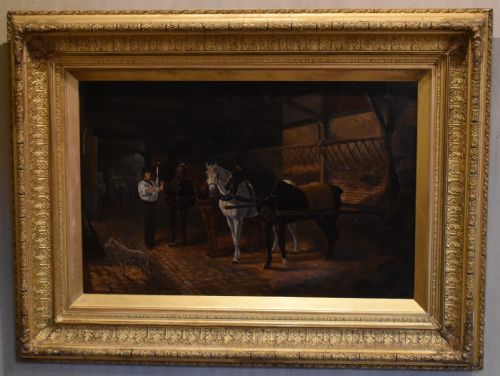 VICTORIAN STABLE INTERIOR OIL PAINTING - ADDITIONAL PHOTO 1
