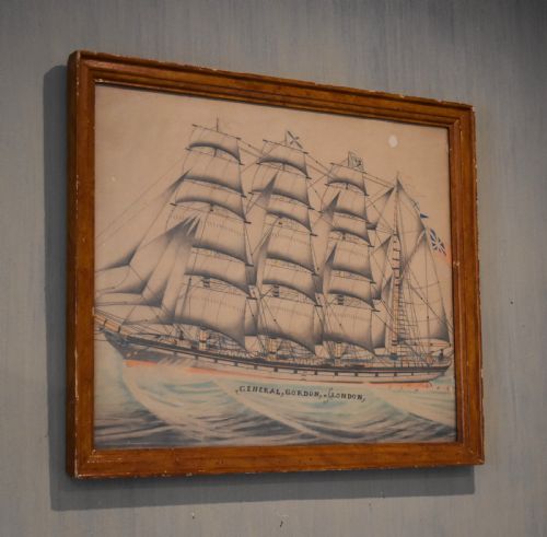 drawing of a ship the general gordon of london - CATEGORY: ANTIQUE ART - DATED 1900
