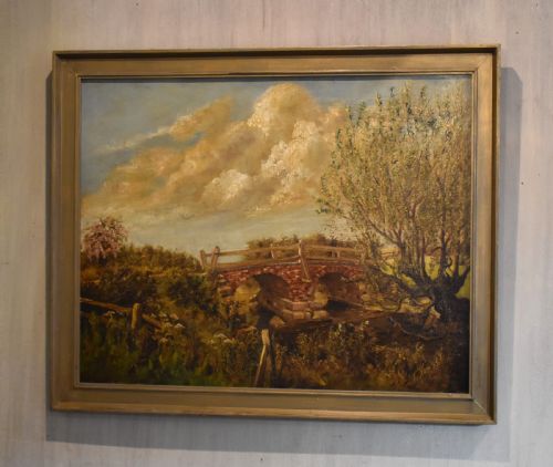oil painting of the old bridge near welham - CATEGORY: ANTIQUE ART - DATED 1950
