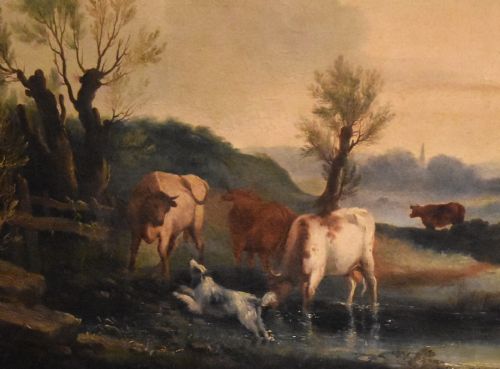 GEORGIAN LANDSCAPE OIL PAINTING WITH DOG AND CATTLE - ADDITIONAL PHOTO 5