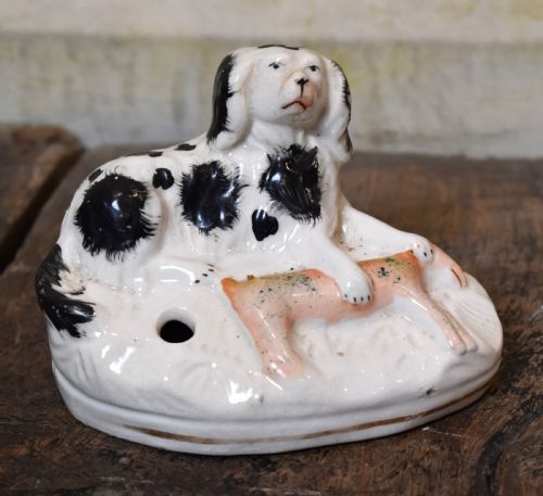 PAIR OF STAFFORDSHIRE POTTERY DOG QUILL HOLDERS - ADDITIONAL PHOTO 1