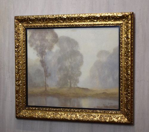 morning mists pastel landscape by hjdutton - CATEGORY: ANTIQUE ART - DATED 1940