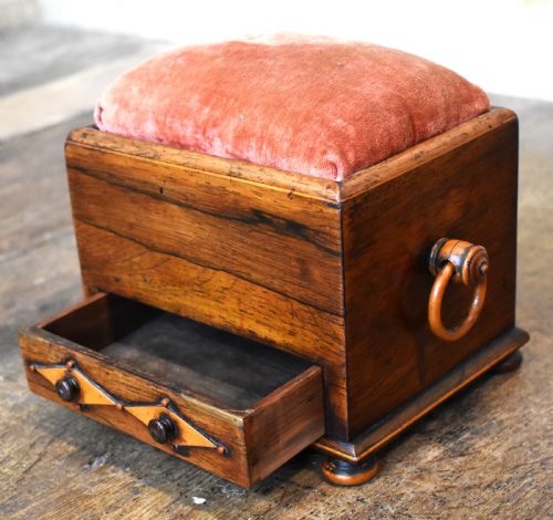 SMALL GEORGIAN ROSEWOOD PINCUSHION WORKBOX - ADDITIONAL PHOTO 2