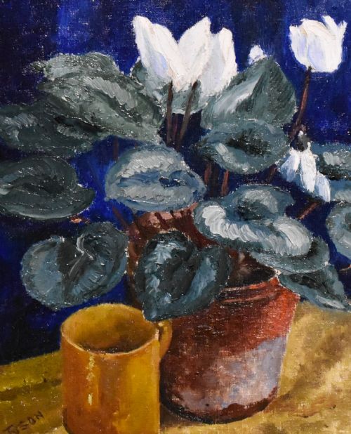STILL LIFE OIL PAINTING OF CYCLAMEN BY KATHLEEN TYSON 18981982 - ADDITIONAL PHOTO 3