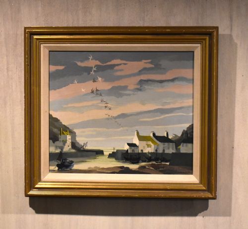 oil painting of polperro cornwall by frederick tw cook - CATEGORY: ANTIQUE ART - DATED 1950