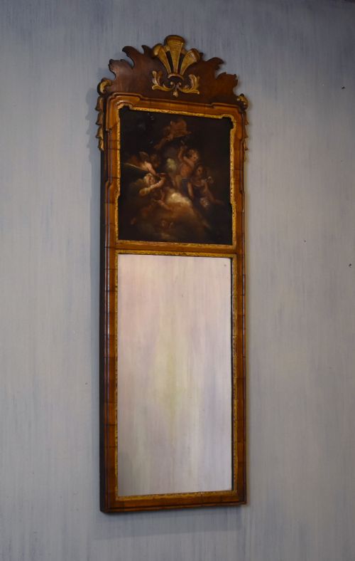 walnut trumeau mirror - CATEGORY: ANTIQUE MIRRORS - DATED 1920