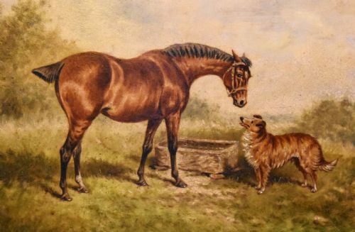 OIL PAINTING OF A HORSE AND DOG BY WILLIAM EDDOWES TURNER - ADDITIONAL PHOTO 3