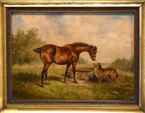 OIL PAINTING OF A HORSE AND DOG BY WILLIAM EDDOWES TURNER - ADDITIONAL PHOTO 4