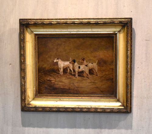oil painting of terriers by william eddowes turner - CATEGORY: ANTIQUE ART - DATED 1890