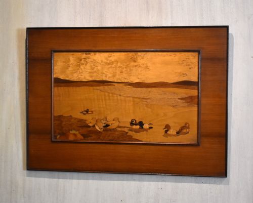marquetry panel depicting ducks - CATEGORY: ANTIQUE MISCELLANEOUS - DATED 1920