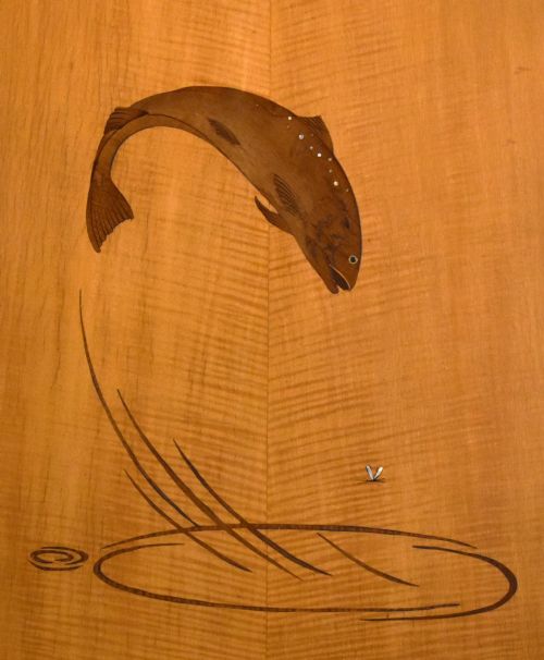 MARQUETRY PANEL DEPICTING A LEAPING SALMON - ADDITIONAL PHOTO 4