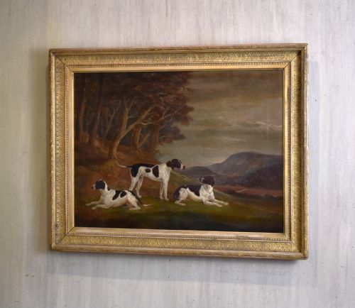 Fine Victorian Oil Painting of Dogs in Landscape