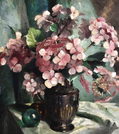 STILL LIFE OIL OF HYDRANGEAS BY COLIN CAMPBELL - ADDITIONAL PHOTO 3