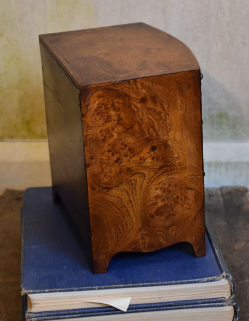 SUPERB MINIATURE BURR ELM BOWFRONT CHEST OF DRAWERS - ADDITIONAL PHOTO 3
