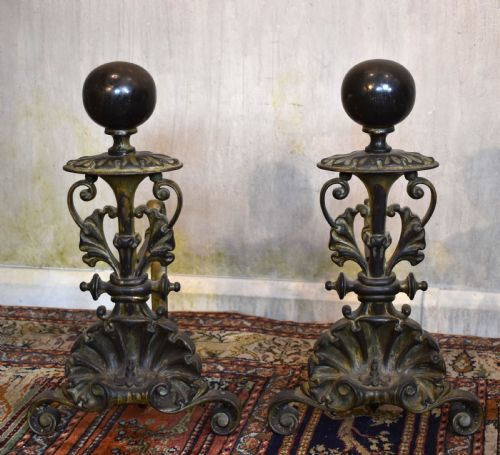 fine large pair of firedogs or andirons - CATEGORY: ANTIQUE FIREPLACES - DATED 1900