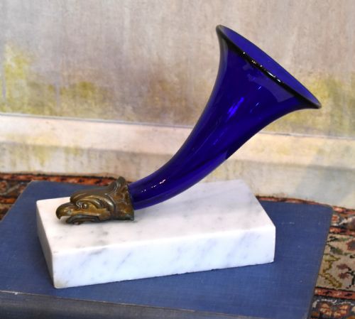colbalt blue glass cornucopia vase - CATEGORY: ANTIQUE GLASS - DATED REGENCY