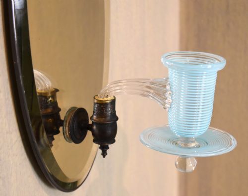 FINE PAIR OF GLASS CANDLE SCONCES WITH ETCHED MIRROR BACKS - ADDITIONAL PHOTO 2