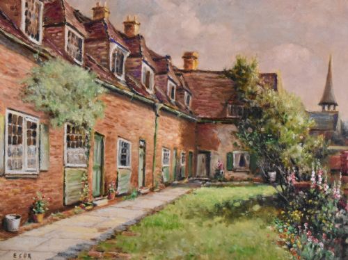 OIL PAINTING OF JESSAMINE COTTAGES NOTTINGHAM BY ERNEST COX - ADDITIONAL PHOTO 4