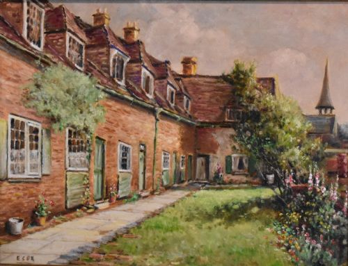 OIL PAINTING OF JESSAMINE COTTAGES NOTTINGHAM BY ERNEST COX - ADDITIONAL PHOTO 5
