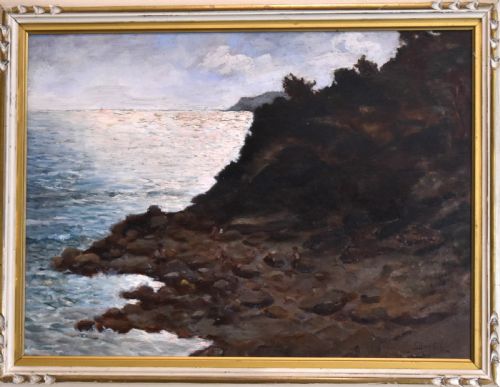 COASTAL SCENE OIL PAINTING BY G BARTOLI - ADDITIONAL PHOTO 5