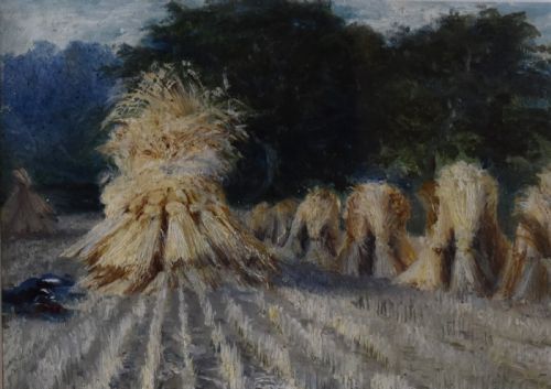WHEATSHEAVES OIL PAINTING ATTRIBUTED TO ROY MORRIS - ADDITIONAL PHOTO 3