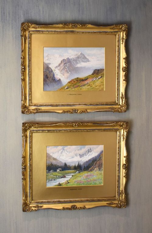 pair of alpine landscape watercolours by john harwicke lewis - CATEGORY: ANTIQUE ART - DATED 1900