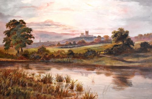 LARGE LANDSCAPE OIL PAINTING DEPICTING A VIEW OF LINCOLN - ADDITIONAL PHOTO 2