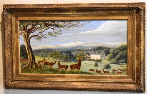 OIL PAINTING OF A COUNTRY HOUSE LANDSCAPE WITH DEER - ADDITIONAL PHOTO 1
