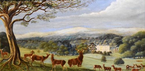 OIL PAINTING OF A COUNTRY HOUSE LANDSCAPE WITH DEER - ADDITIONAL PHOTO 3