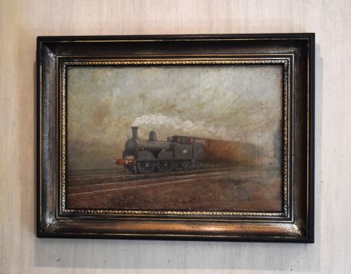 victorian oil painting of a train - CATEGORY: ANTIQUE ART - DATED VICTORIAN