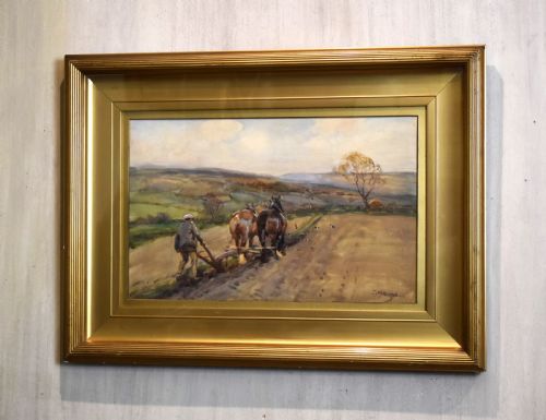 ploughing watercolour by john atkinson 18631924 - CATEGORY: ANTIQUE ART - DATED 1900