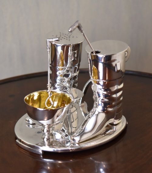 NOVELTY HUNTINGEQUESTRIAN SILVER PLATE CRUET SET - ADDITIONAL PHOTO 1