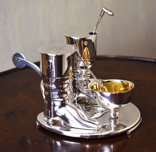 NOVELTY HUNTINGEQUESTRIAN SILVER PLATE CRUET SET - ADDITIONAL PHOTO 5