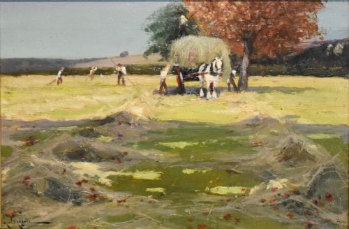 HARVEST SCENE OIL PAINTING BY ARTHUR WALKER REDGATE - ADDITIONAL PHOTO 2
